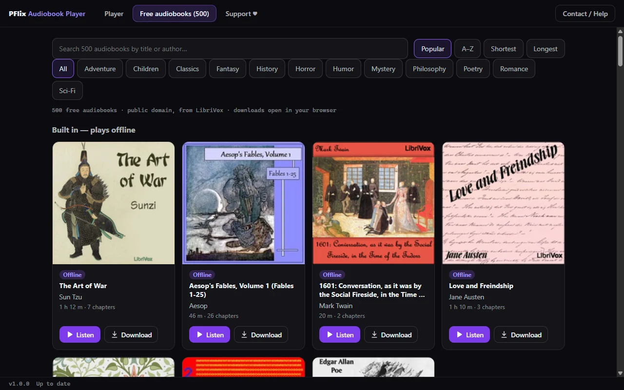 PFlix Audiobook Player — Free audiobooks