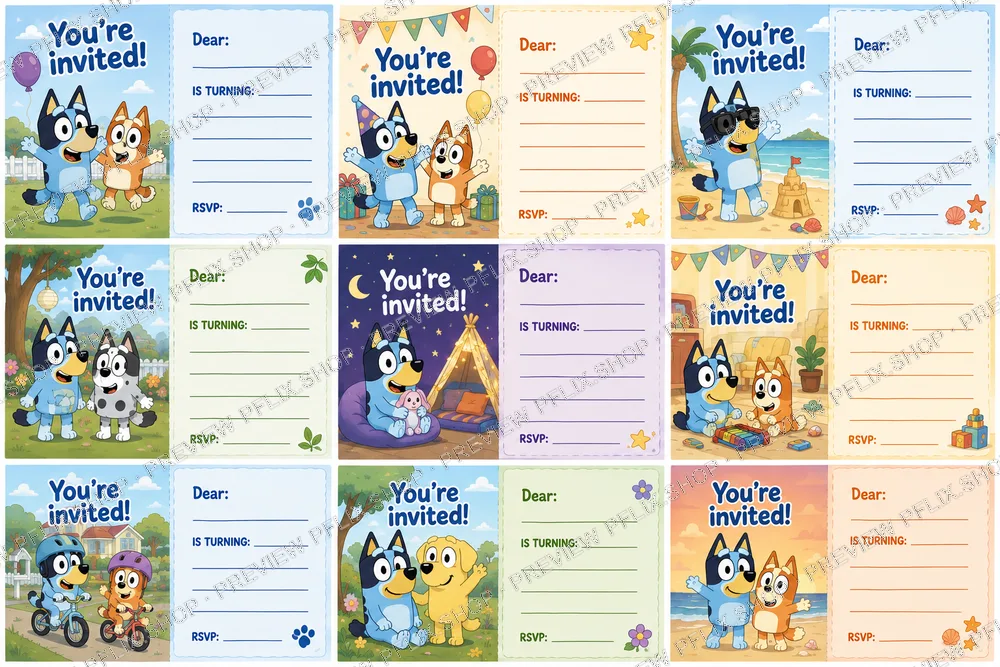 Blue Foldable Party Invitations