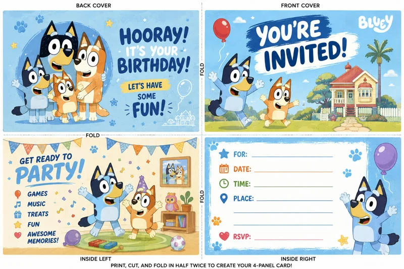 Bluey Birthday Party Foldable Invitation