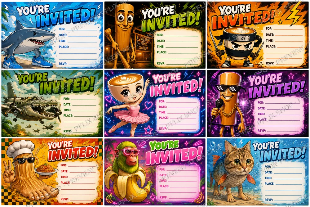 Brainrot Meme Birthday Invitations