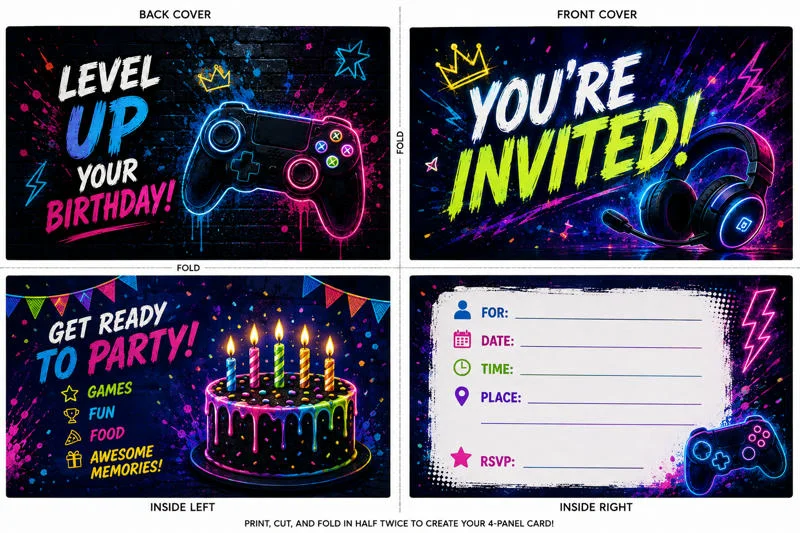 Neon Gamer Birthday Invitation Template
