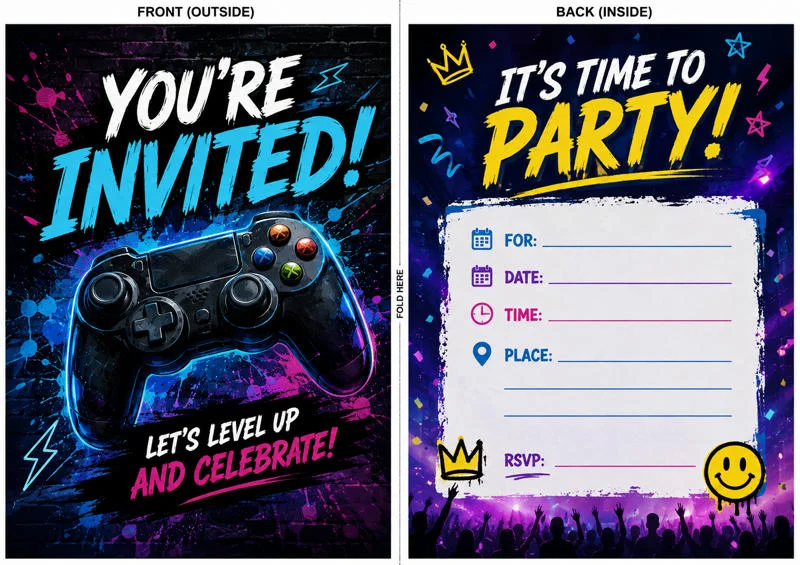 Neon Gaming Birthday Invitation