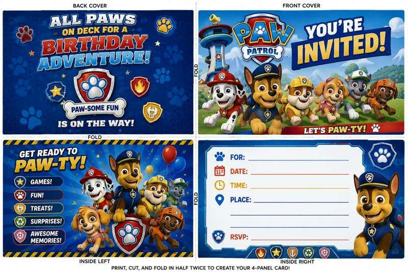 Paw Patrol 4-Panel Birthday Invitation Template