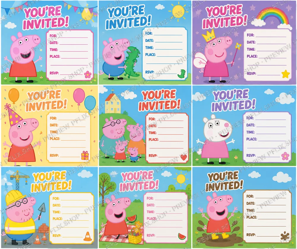 Peppa Pig Style Party Invitations