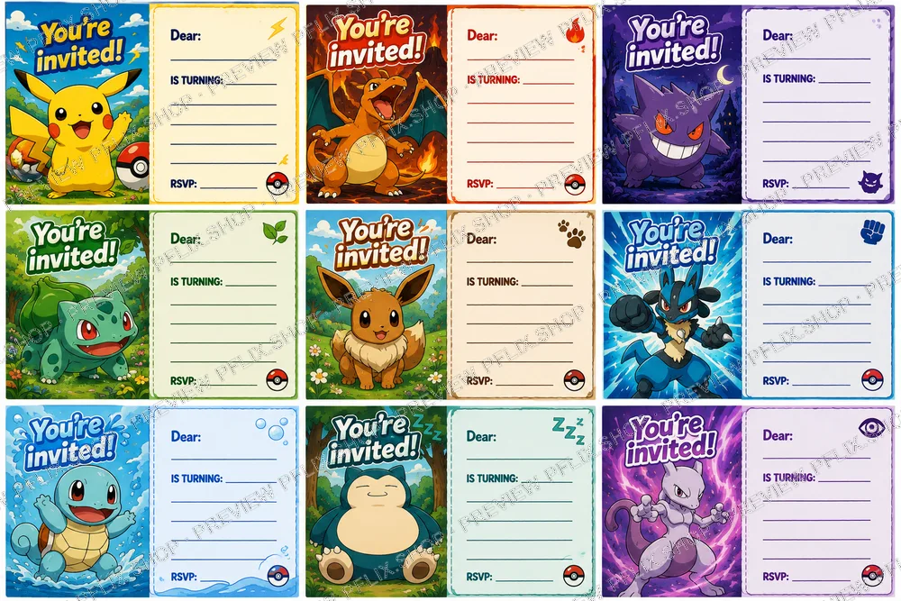 Pokémon Birthday Invitations — Card Collage