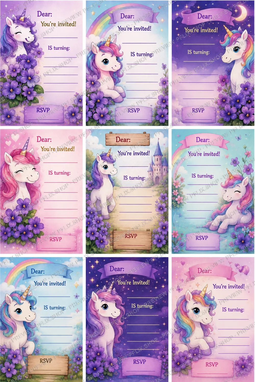 Unicorn Birthday Invitations
