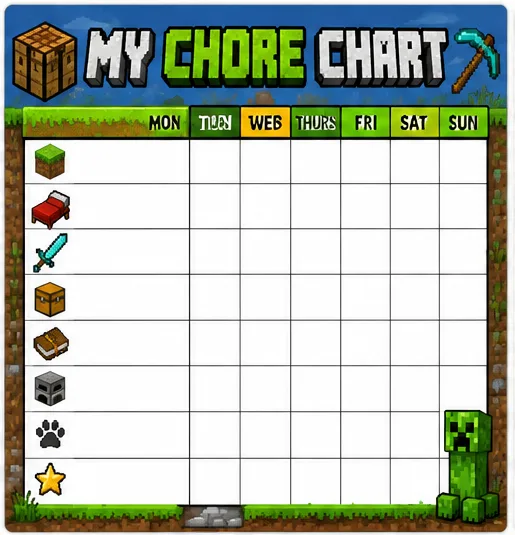 Blocky Chore Chart — Grass