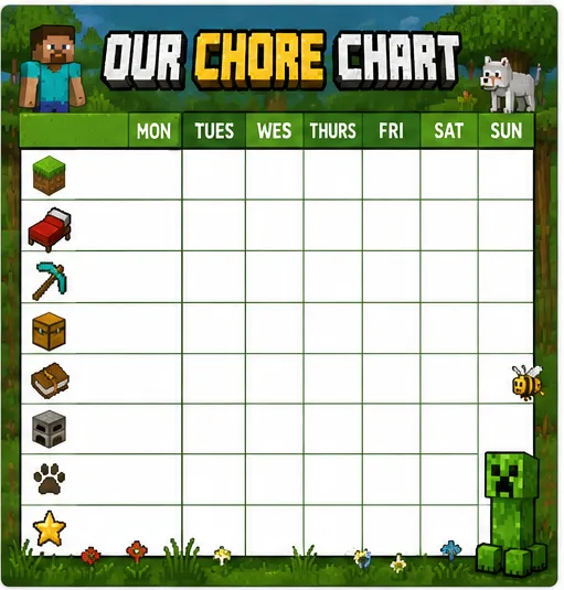 Blocky Chore Chart — Forest
