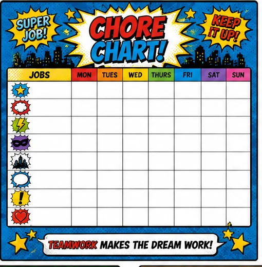 Comic Chore Chart — Blue