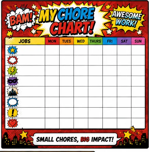 Comic Chore Chart — Red