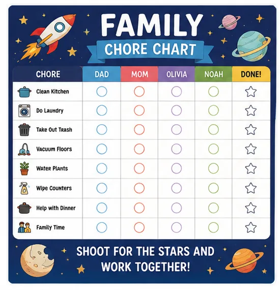 Space Theme Chore Chart
