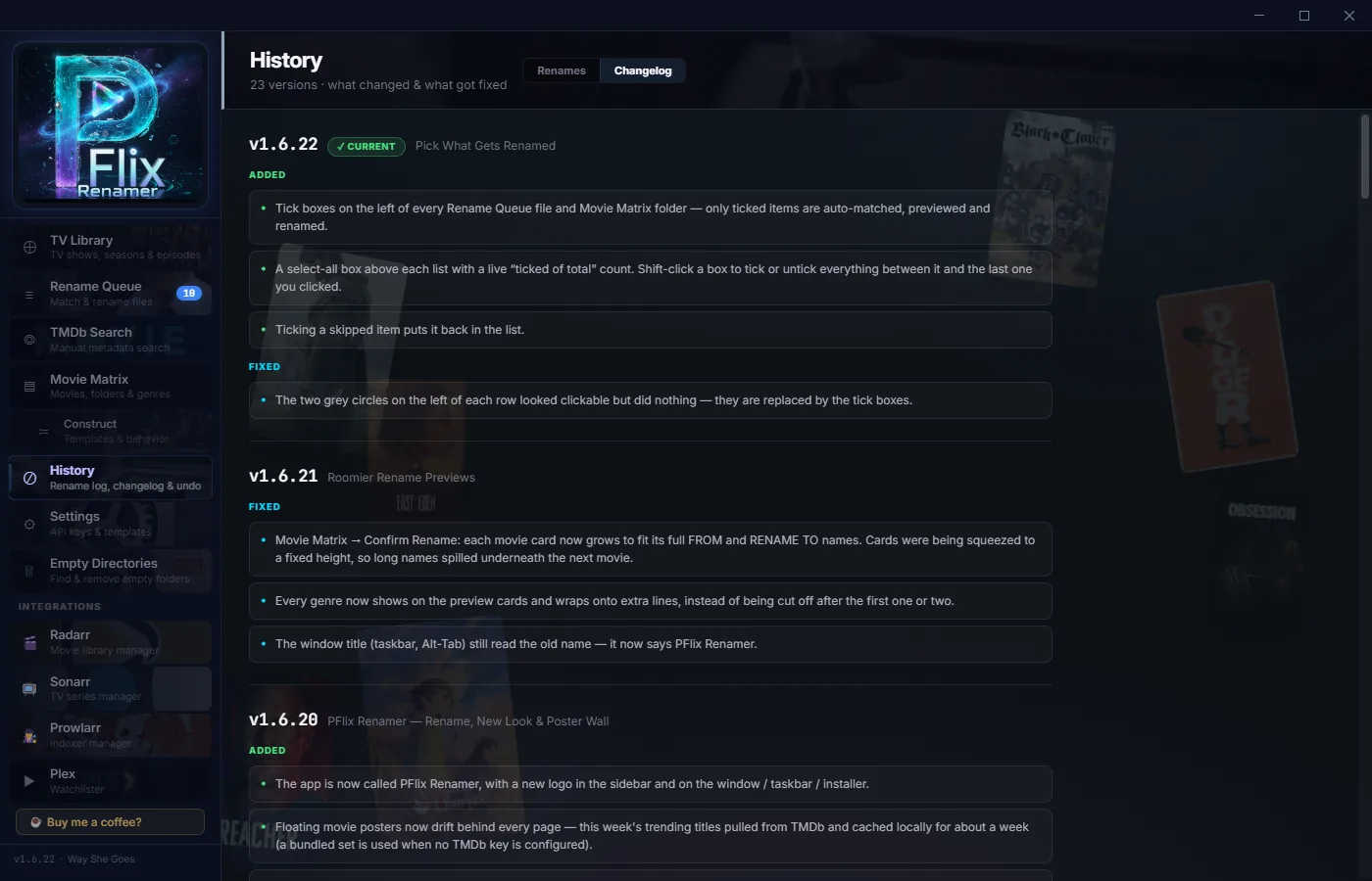 History — the Changelog tab next to the full rename log